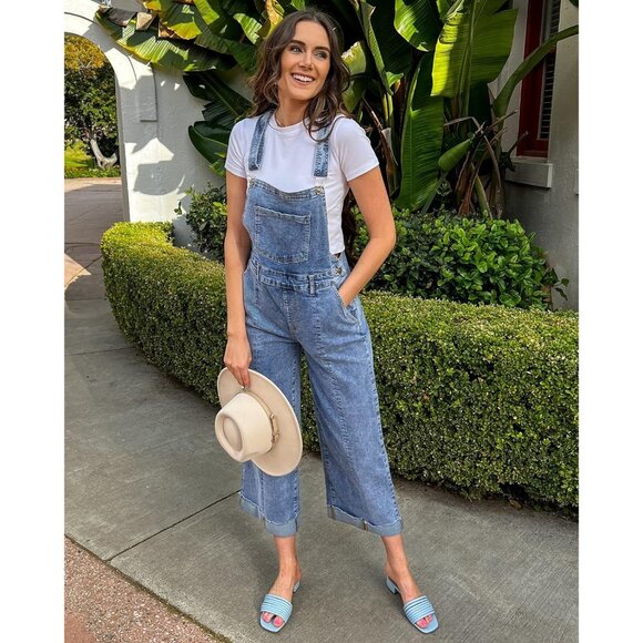 Vetinee Womens Overall Denim Loose Fit Wide Leg Bib Stretch Baggy Jeans Jumpsuti - Picture 5 of 8